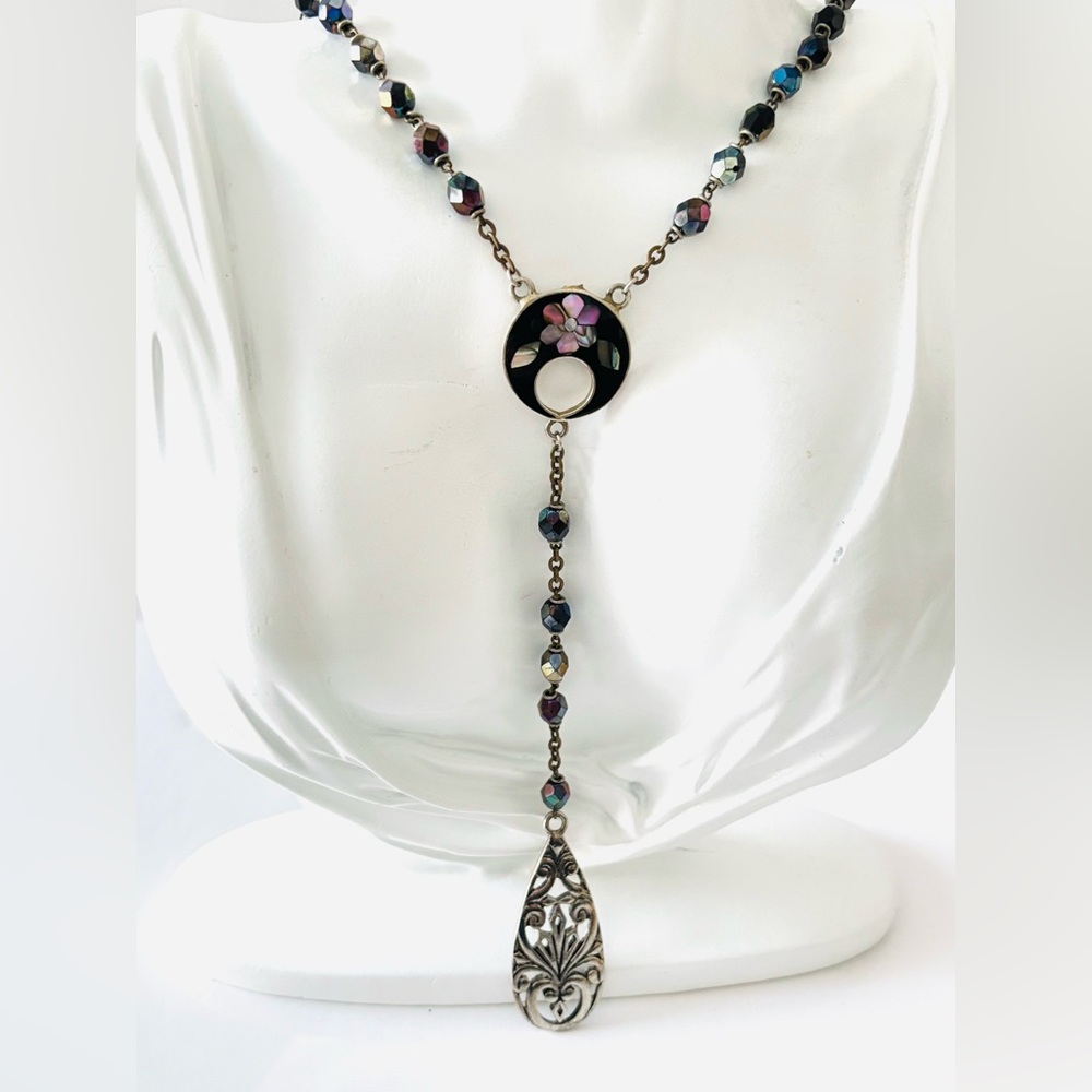 🦋2/25$ by MJ from craft jewelry alpaca Mexico pendant glass beads necklace